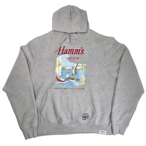Angry Minnow Hamm's Beer Graphic Print Men's XL Pullover Hoodie Heather Gray EUC